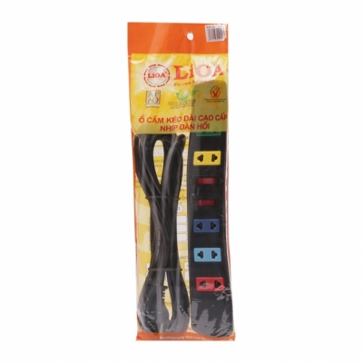 Ổ cắm kéo dài 6S LiOA 6S5 dây 5m x 2 (Đen)