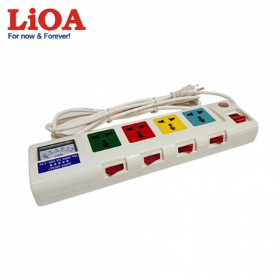 Ổ cắm kéo dài công suất lớn có đồng hồ báo công suất 4 ổ cắm 3 lõi dây LiOA 4OFSSA2.5-3 - 4OFSSA2.5-3