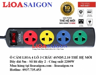 Ổ Cắm Lioa 4 Lỗ Dây 5M Model 4SND5.2.10