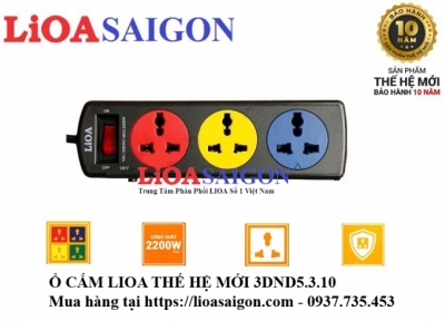 Ổ CẮM LIOA 3 LỖ 3 CHẤU THẾ HỆ MỚI 3DND5.3.10