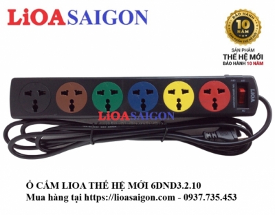 Ổ CẮM LIOA 6 LỖ 3 CHẤU THẾ HỆ MỚI 6DND3.2.10
