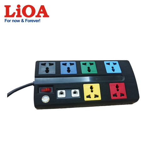 Ổ cắm kéo dài đa năng trung tâm có mạch chống sét đường thông tin 6 ổ LiOA màu đen - 6OFFICE-3