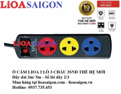 Ổ Cắm Lioa 3 Lỗ 3m Màu Đen Thế Hệ Mới – Model 3SND3.2.10